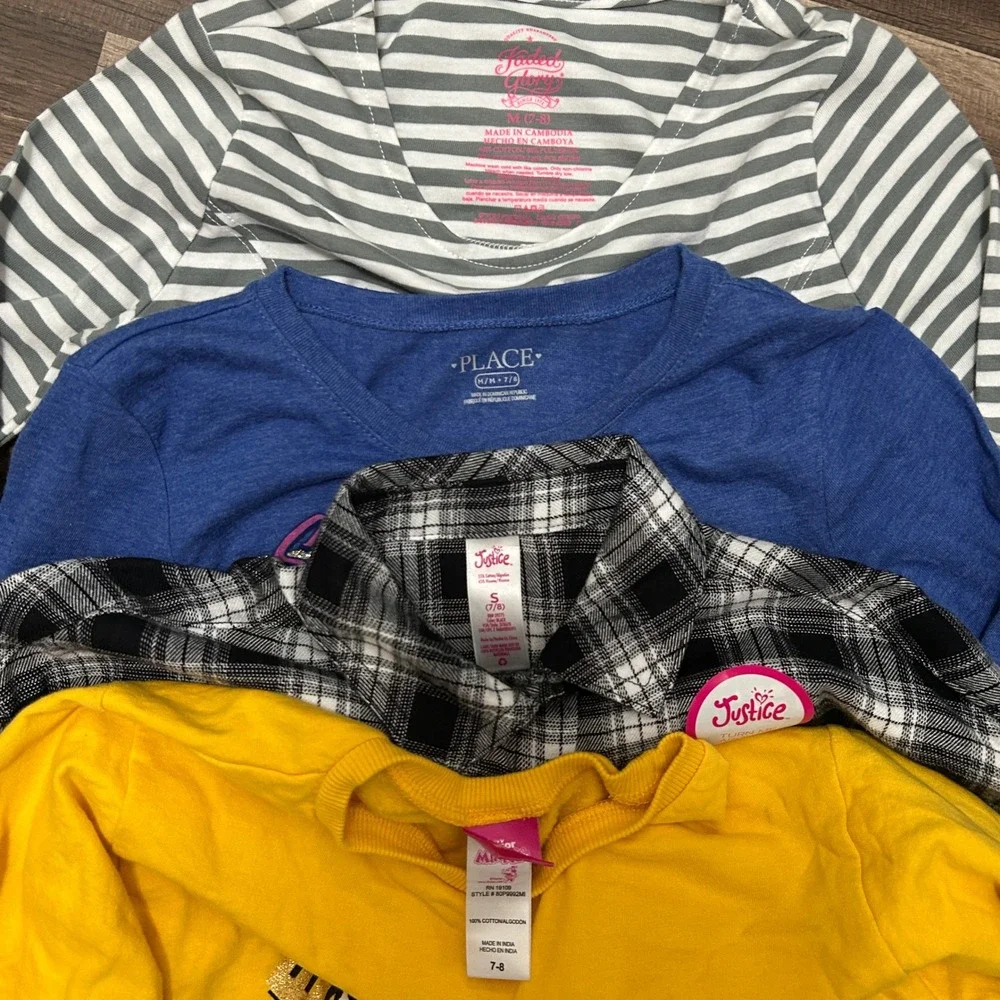 Justice Disney Place Kids 7/8 Bundle Long Sleeve Tops NWT Flannel Minnie Striped